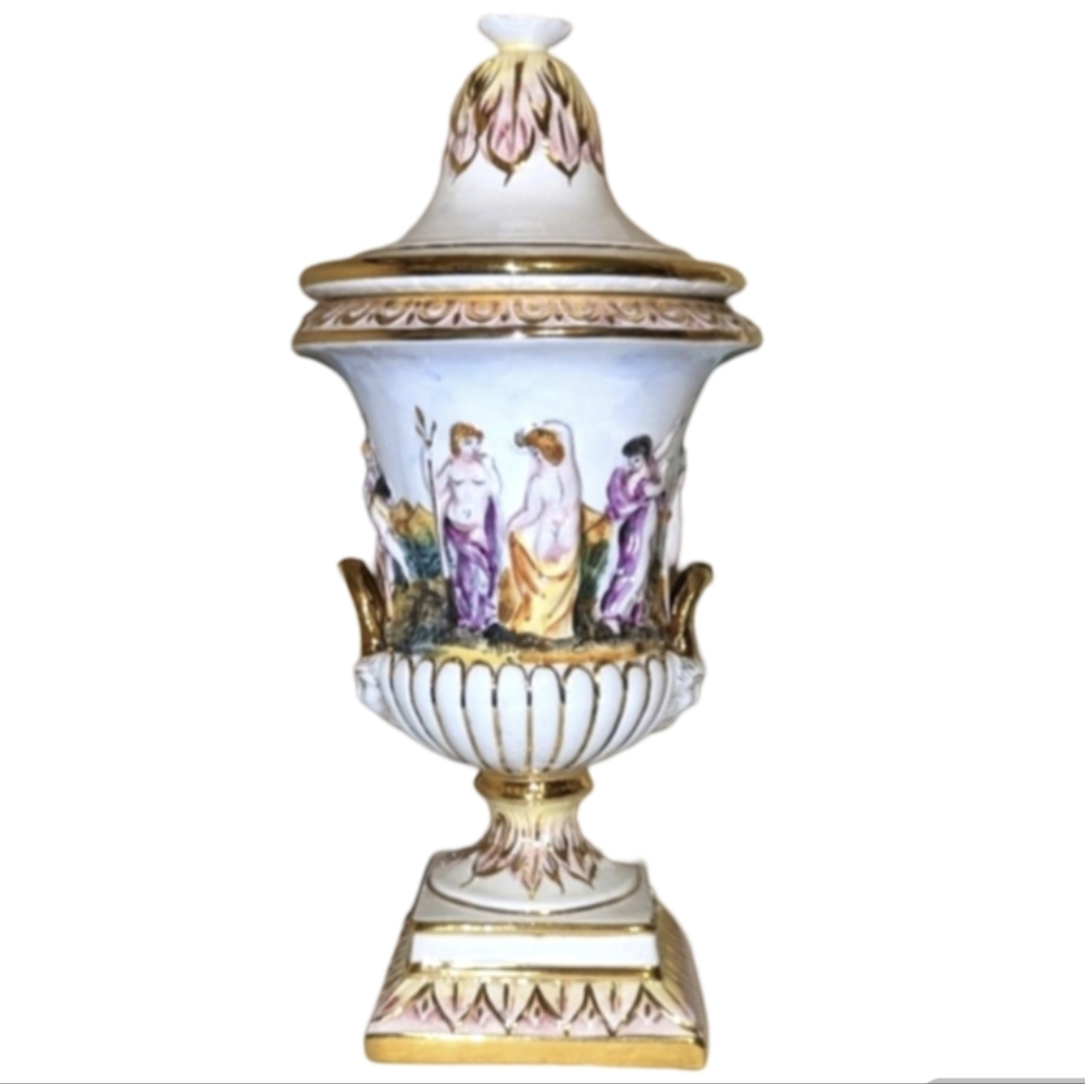 RARE Capodimonte Keramos Hand Painted Italian Porcelain Urn w/ Lid - Picture 1 of 13